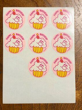 Vintage 80s Trend scratch and sniff sticker cupcake happy birthday whipped cream